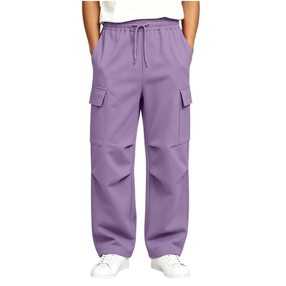 Rrxhxhs Boys Cargo Pants Solid Color Drawstring Elastic Waist Casual Loose Wide Leg Trousers with Flap Pockets,12-13Years