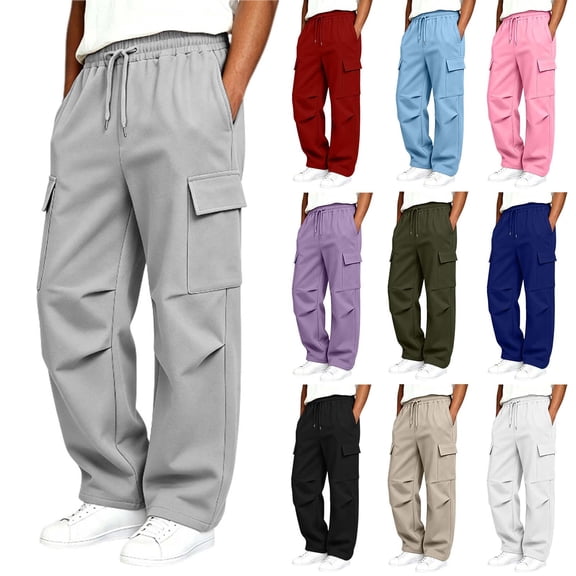 Rrxhxhs Boys Cargo Pants Solid Color Drawstring Elastic Waist Casual Loose Wide Leg Trousers with Flap Pockets,4-5Years
