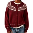 thumbnail image 1 of Rrxhxhs Cardigan Sweaters for Women Crew Neck Fair‑Isle Jacquard Toggle Closure Long Sleeve Retro Nordic Knit Cover Up, 1 of 6