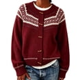 thumbnail image 1 of Rrxhxhs Cardigan Sweaters for Women Crew Neck Fair‑Isle Jacquard Toggle Closure Long Sleeve Retro Nordic Knit Cover Up, 1 of 6