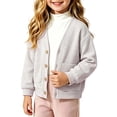 thumbnail image 1 of Rrxhxhs Cardigan for Girls Solid Color V-Neck Button Front Long Sleeve Loose Casual Sweater Cover Up with Pockets, 1 of 7