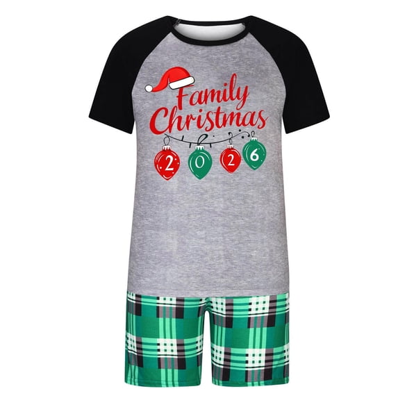 Rrxhxhs Family Christmas Matching Pajamas Set Crew Neck Raglan Sleeve Sleepwear Short-Sleeve Plaid Shorts Set