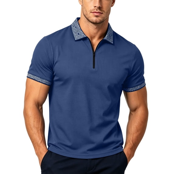 Rrxhxhs Golf Shirts for Men Geometric Trim Collared Quarter Zip Short Sleeve Breathable Casual Tops,2XL