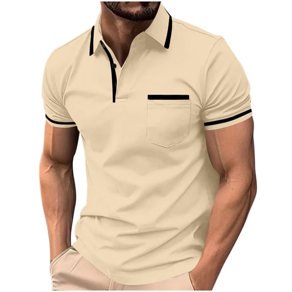 Rrxhxhs Golf Shirts for Men Summer Contrast Trim Collared 3-Button Short Sleeve Breathable Casual Tops with Chest Pocket,3XL