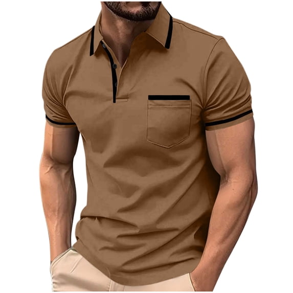 Rrxhxhs Golf Shirts for Men Summer Contrast Trim Collared 3-Button Short Sleeve Breathable Casual Tops with Chest Pocket,L