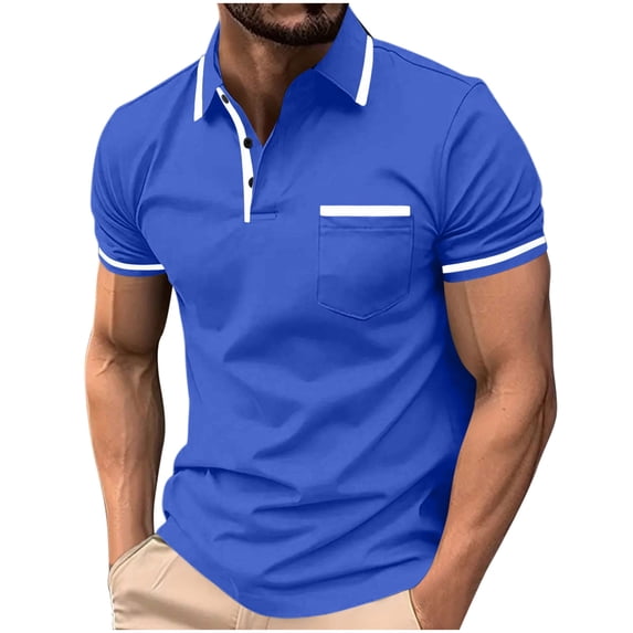 Rrxhxhs Golf Shirts for Men Summer Contrast Trim Collared 3-Button Short Sleeve Breathable Casual Tops with Chest Pocket,S
