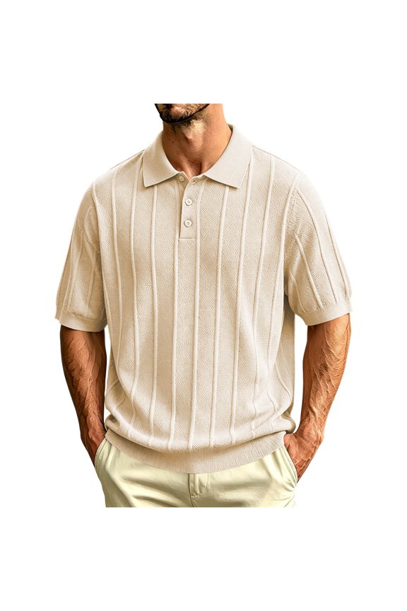 Golf Shirts for Men Vertical Ribbed Knit Collared 3-Button Short Sleeve Loose Casual Tops,3XL
