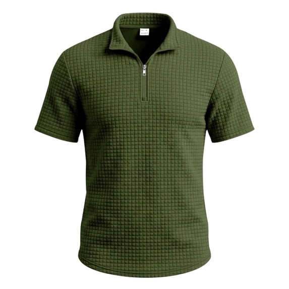 Rrxhxhs Golf Shirts for Men Waffle Grid Textured Collared Quarter Zip Short Sleeve Breathable Casual Tops,L