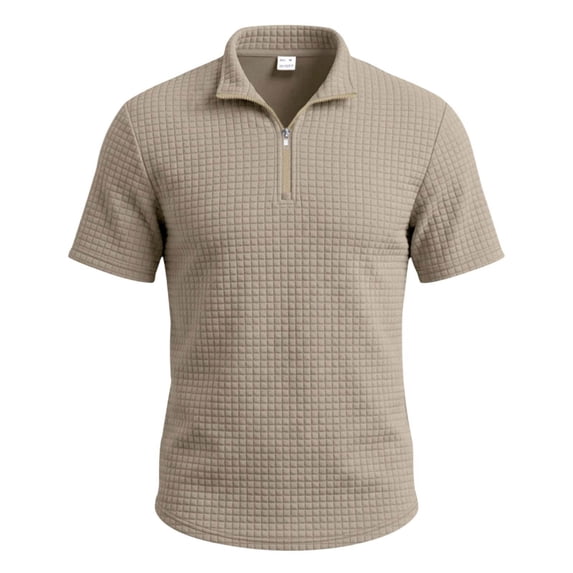 Rrxhxhs Golf Shirts for Men Waffle Grid Textured Collared Quarter Zip Short Sleeve Breathable Casual Tops,M