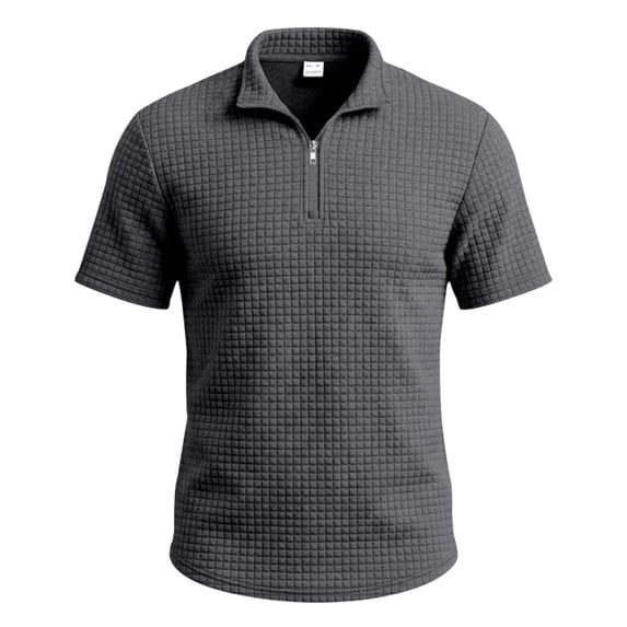 Rrxhxhs Golf Shirts for Men Waffle Grid Textured Collared Quarter Zip Short Sleeve Breathable Casual Tops,XL