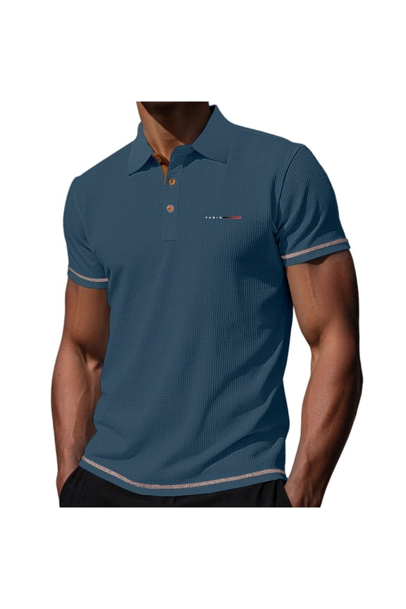 Golf Shirts for Men Waffle Textured Contrast Trim Collared 3-Button Short Sleeve Ice Sensation Stretchable Casual Tops,3XL