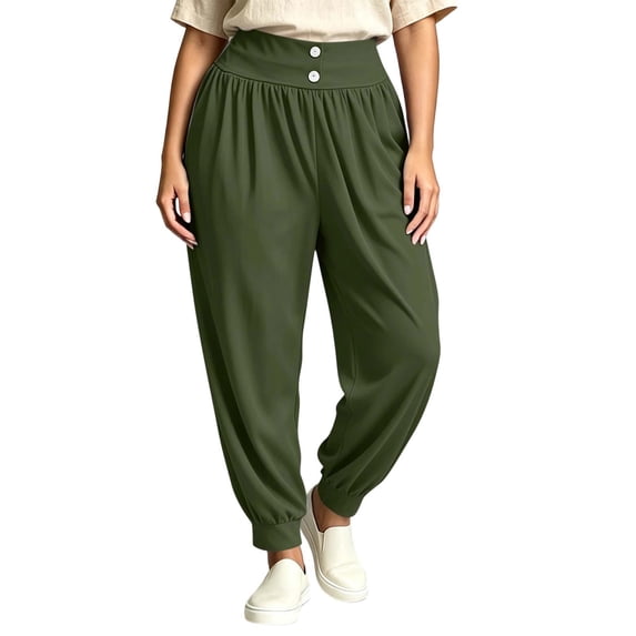 Rrxhxhs Harem Pants for Women Plus Size Solid Color High Waist Double Button Loose Casual Joggers with Pockets