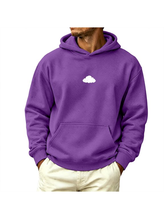 Hoodies for Men Minimal White Cloud Graphic Casual Long Sleeve Hooded Sweatshirt with Front Pocket,2XL