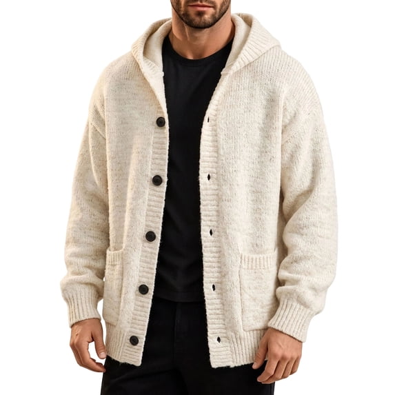 Rrxhxhs Mens Cardigan Solid Color Button Front Long Sleeve Loose Casual Hooded Knitted Sweater Cover Up with Pockets