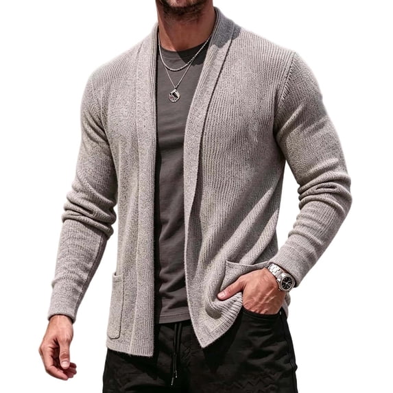 Rrxhxhs Mens Cardigan Solid Color Open Front Long Sleeve Warm Casual Knitted Sweater Cover Up with Pockets