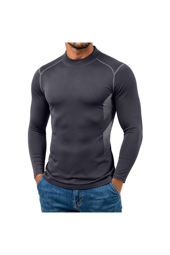 Mens T Shirts Mock Neck Compression Long Sleeve Slim Fit Athletic Base Layer Workout Tops,M