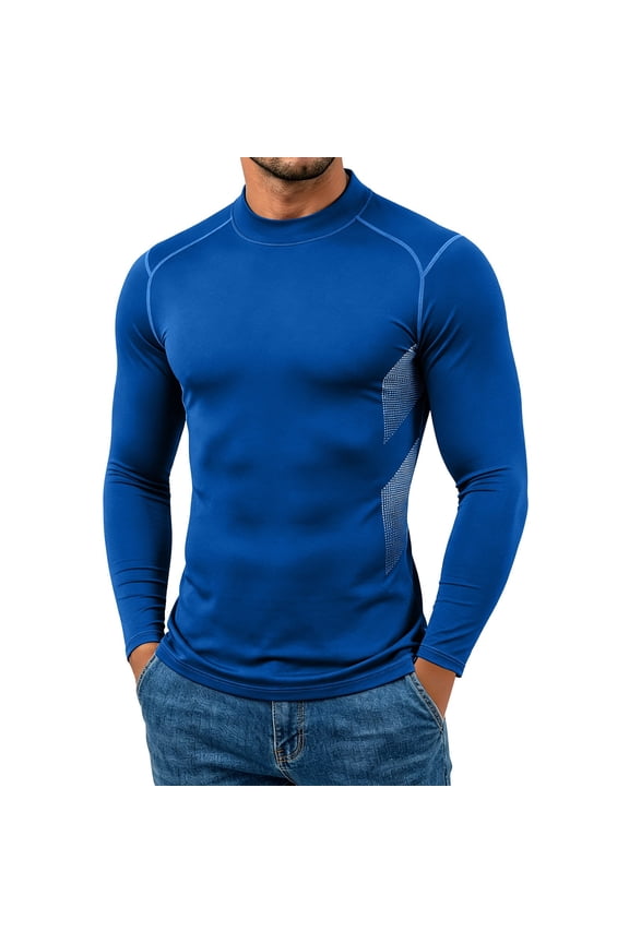 Mens T Shirts Mock Neck Compression Long Sleeve Slim Fit Athletic Base Layer Workout Tops,S