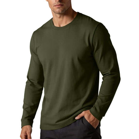 Rrxhxhs Mens T Shirts Solid Color Crew Neck Long Sleeve Soft Lightweight Casual Pullover Tops,L