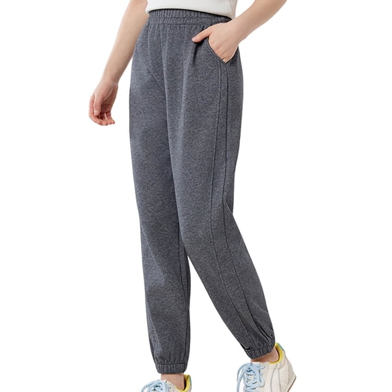 Rrxhxhs Pants for Girls Solid Color Elastic Waist Stretchy Versatile Casual Joggers with Side Pockets,Gray,5-6 Years