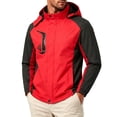 thumbnail image 1 of Rrxhxhs Raincoat for Men Color Block Detachable Hood Long Sleeve Elastic Cuffs Water Resistant Hooded Windbreaker Jacket with Zipper Pockets,Red,M, 1 of 4