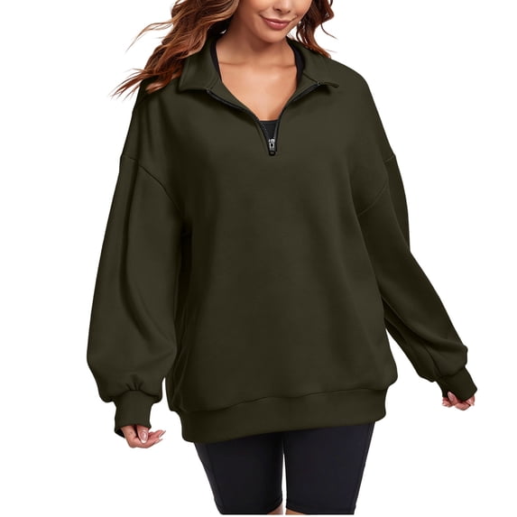 Rrxhxhs Sweatshirt for Women Solid Color Quarter Zip Mock Neck Long Sleeve Loose Casual Pullover Top