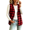thumbnail image 1 of Rrxhxhs Vest for Women Buffalo Plaid V Neck Button Front Loose Casual Sleeveless Jacket,Red,L, 1 of 5