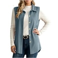 thumbnail image 1 of Rrxhxhs Vest for Women Fashion Solid Color Corduroy Lapel Collar Button Front Loose Casual Sleeveless Jacket,Blue,2XL, 1 of 9