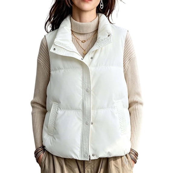 Rrxhxhs Vest for Women Solid Color Stand Collar Zip Up Padded Warm Casual Sleeveless Puffer Jacket with Side Pockets,White,2XL
