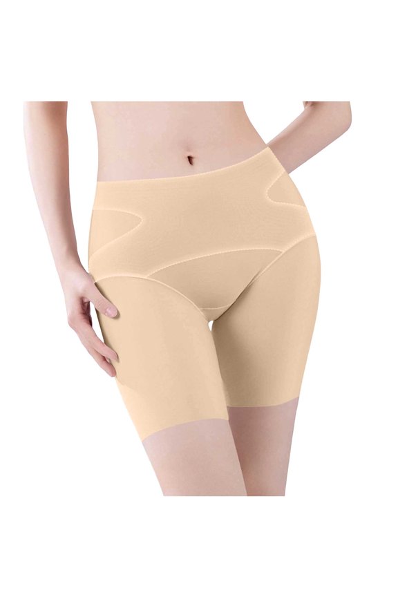 Women's Shapewear Control Panties Solid Color High Waist Panel Spliced Seamless Tummy Control Butt Lifting Anti-Chafing Mid Thigh Shaping Shorts,L