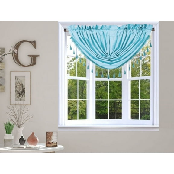 Rs8 1-Piece Aqua Blue Swag Waterfall Insulated Foam Lined Blackout Rod Pocket Window Valance 48"Wx 38"L