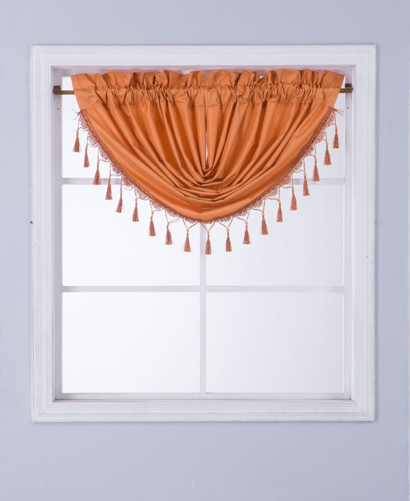 Orange Polyester Waterfall Rod Pocket Window Valance with Tassels