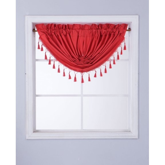 Rs8 1-Piece Red Swag Waterfall Insulated Foam Lined Blackout Rod Pocket Window Valance 48"Wx 38"L