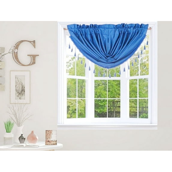 Rs8 1-Piece Royal Blue Swag Waterfall Insulated Foam Lined Blackout Rod Pocket Window Valance 48"Wx 38"L