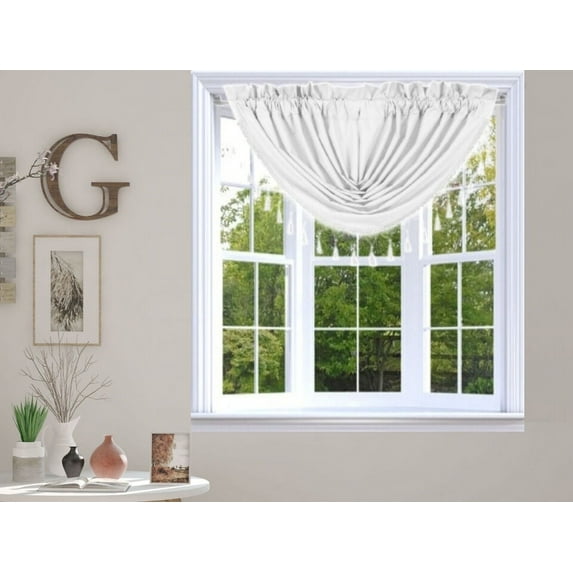Rs8 1-Piece White Swag Waterfall Insulated Foam Lined Blackout Rod Pocket Window Valance 48"Wx 38"L