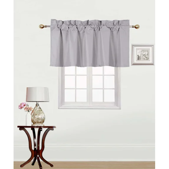Rs9 1-Piece Silver Swag Straight Insulated Foam Lined Blackout Rod Pocket Window Valance 38"Wx 18"L
