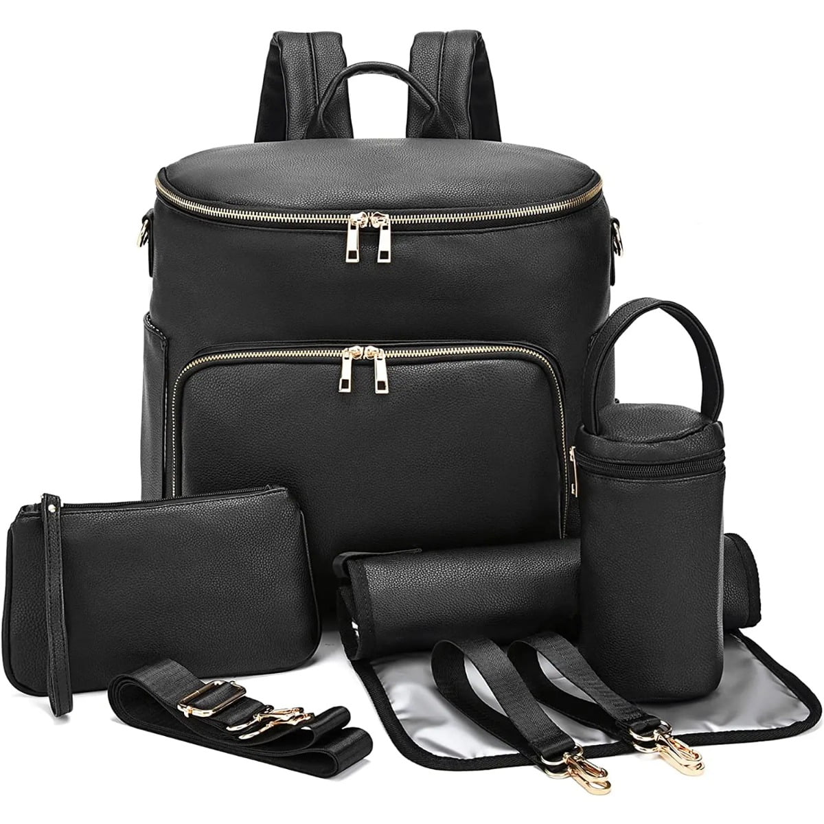 RsenFremior Diaper Bag Backpack Leather Backpack for Women Travel Backpack Baby Bag Large with Troller Straps Capacity for Wet Clothes