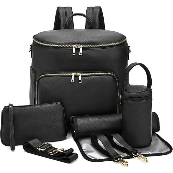 RsenFremior Diaper Bag Backpack Leather Backpack for Women Travel Backpack Baby Bag Large with Troller Straps Capacity for Wet Clothes