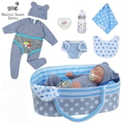 RSG REALISTIC SWEET GALLERY 17-inch Reborn baby dolls Soft Cloth Body with 8-Piece Bundle and Baby Bassinet