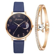 Rskk Quartz Watch PU Strap Ladies Watch Strap Bracelet Set Quartz Women Fashion Ladies Watch with Bracelet Bracelet Gift + Watches Watch Women's Watch