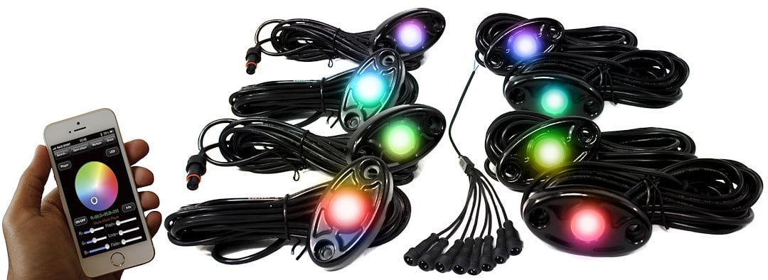 Rsld8kitcs Colorsmart 8 Pod Led Rock Light Kit (Rgb Multi Color W/ Black Fits select: 1995-2018 FORD F150, 1999-2017 CHEVROLET SILVERADO