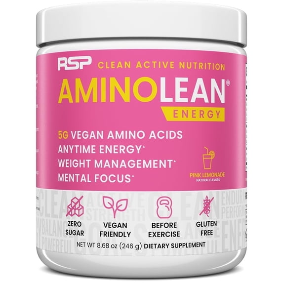 RSP Nutrition AminoLean Pre Workout Powder with BCAAs, Amino Energy for Lean Muscle, Pink Lemonade