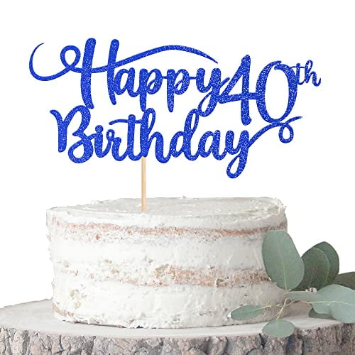 Rsstarxi 1 Pack Happy 40th Birthday Cake Topper Glitter Number 40 Forty Years Old Birthday Cake Pick Decoration For 40th Birthday Celebrating Anniversary Party Supplies Deep Blue