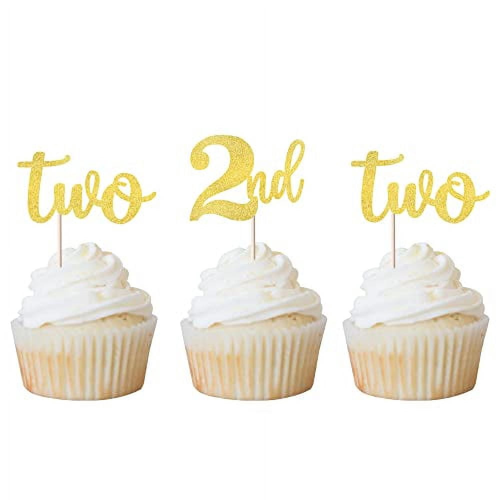 Rsstarxi 24 Pack 2nd Birthday Cupcake Toppers Glitter Second Birthday ...