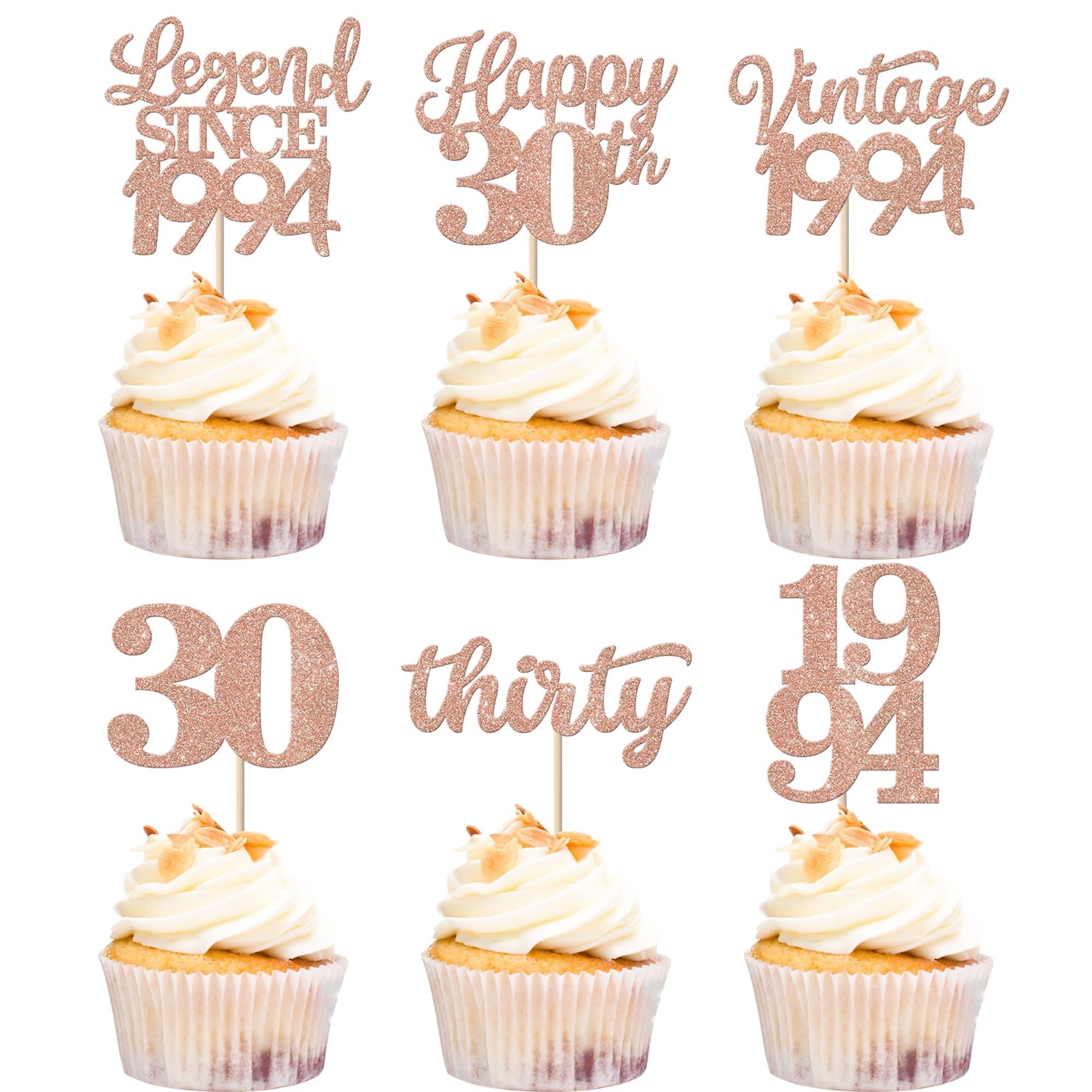 Rsstarxi 48 Pack Vintage 1994 Cupcake Toppers Legend Since 1994 Thirty Cupcake Picks Happy 30th Number 30 Cupcake Topper for 30th Birthday Wedding Anniversary Party Cake Decorations Supplies Rose Gold