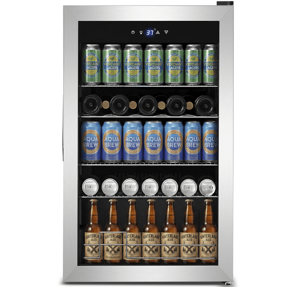 Rstll 150 Can Beverage Refrigerator with Glass Door,Extra Bottles Rack,Touch Control Panel,Freestanding Mini Fridge,Silver,2026