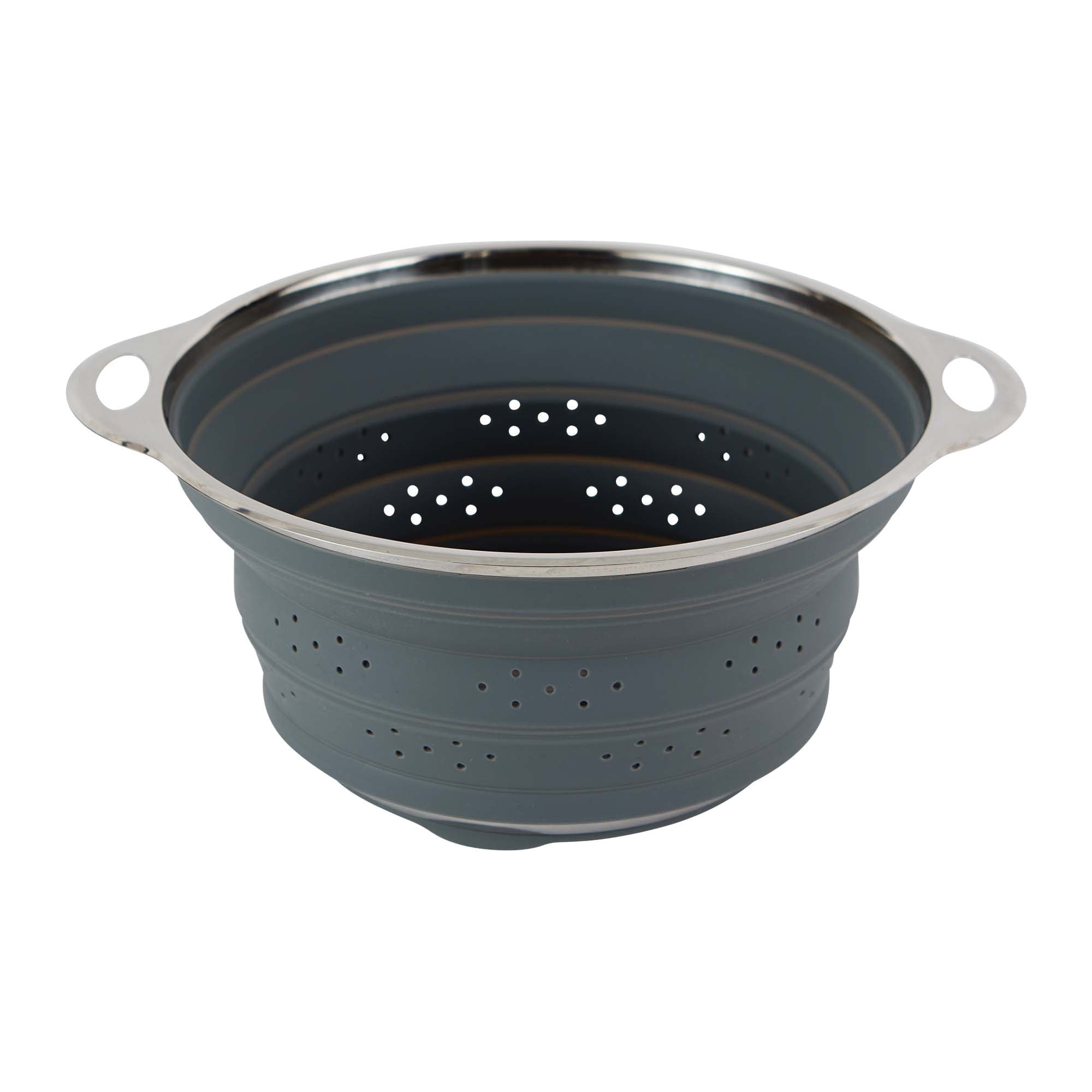 Gray Silicone and Stainless Steel Collapsible Colander, 9.5-inch