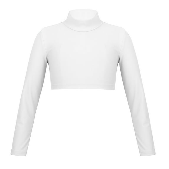 Rswnyirn Big Girls' Mock Neck Long Sleeve Gymnastics Ballet Dance Crop Top Athletic Top Ivory 10