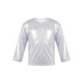 thumbnail image 1 of Rswnyirn Child Girls Boys Shiny Metallic Tee Shirts Long Sleeve Loose Dance Top Performance Party Silver 150, 1 of 7