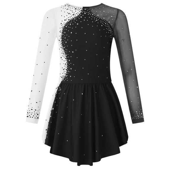 Rswnyirn Girl's Figure Skating Dress Ballet Dance Gymnastics Leotard Skating Costume for Competition Black 8