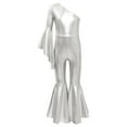 thumbnail image 1 of Rswnyirn Girls Full Body One Shoulder Ballet Gymnastics Dancewear Flare Bell Bottom Wide Leg Romper Silver 16, 1 of 7